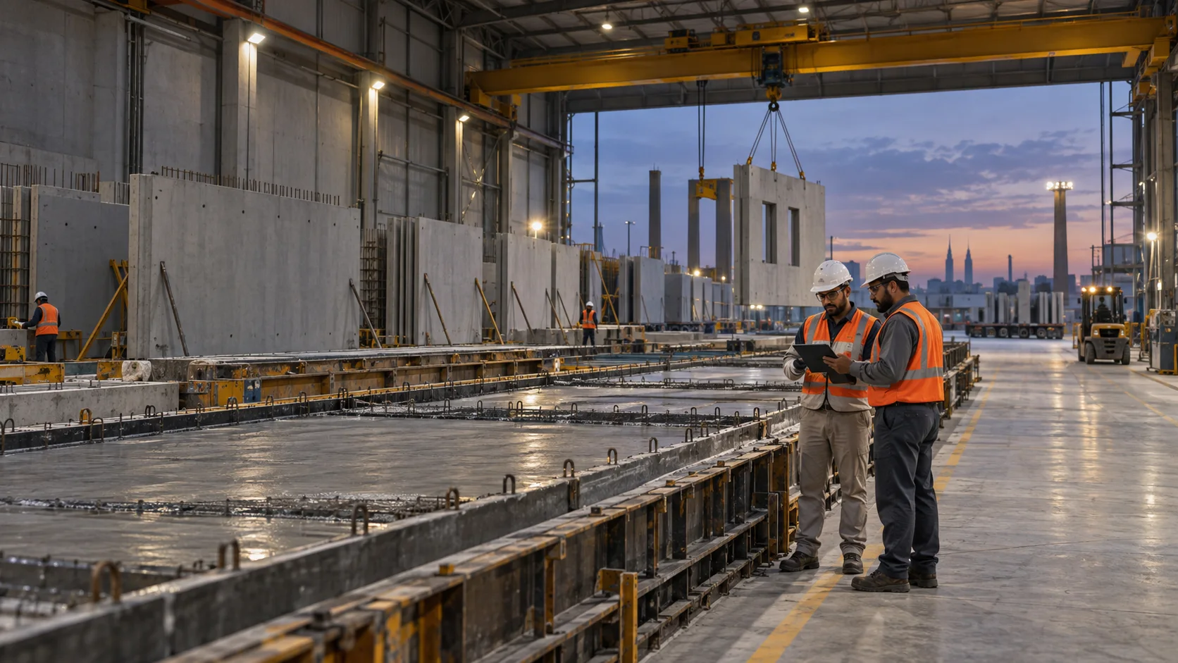Precast concrete elements at a production facility